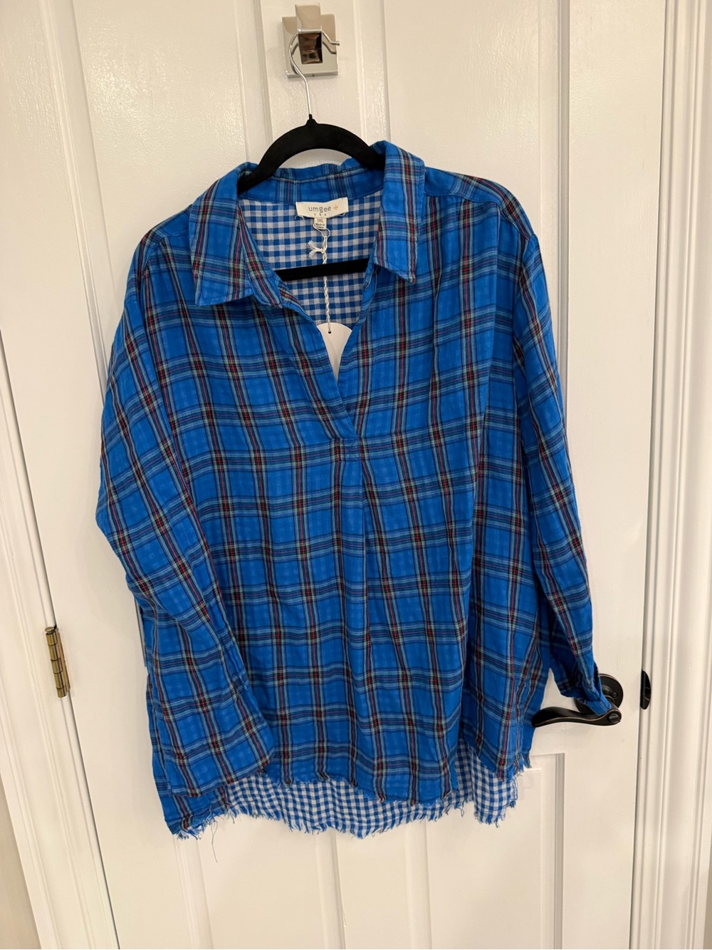 Umgee Blue Plaid Long-Sleeve Shirt/Tunic NWT